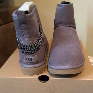 UGG Charcoal Ankle Boots with Chain Accent
